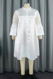 White Casual Solid Patchwork Half A Turtleneck Long Sleeve Plus Size Dresses