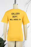 Yellow Daily Print Patchwork Letter O Neck T-Shirts