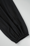 Black Casual Solid Frenulum Slit V Neck Long Sleeve Dresses