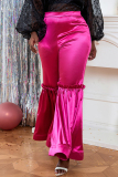 Rose Red Casual Solid Patchwork Boot Cut High Waist Speaker Solid Color Trousers