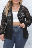 Black Sexy Casual Solid See-through Cardigan Plus Size Overcoat