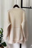 Cream White Casual Patchwork Buttons Cardigan V Neck Outerwear