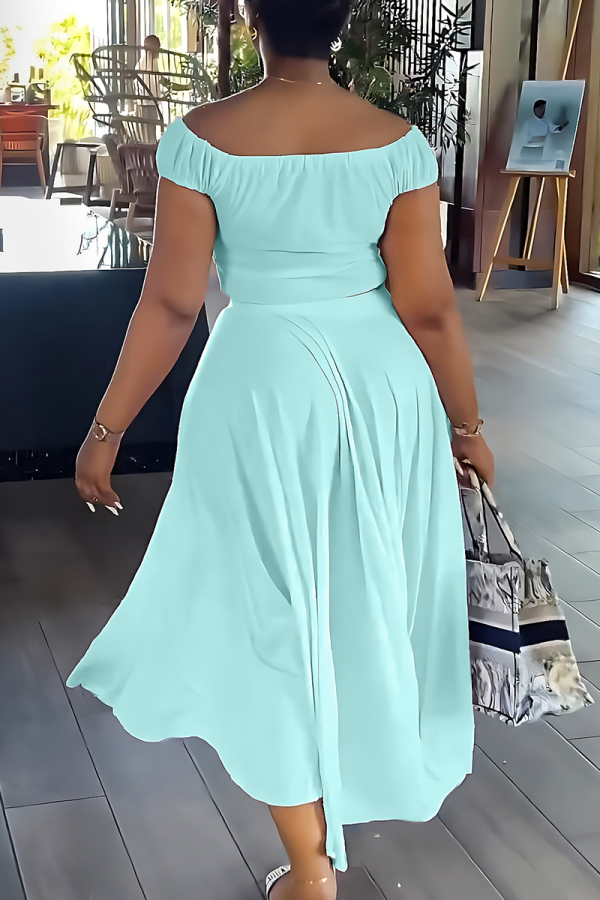 Casual British Style Solid Draw String With Belt O Neck Short Sleeve Two Pieces