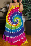 Red Plus Size Sexy Rainbow Multicolor Vacation Suspender Long Maxi Dresses