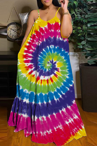 Colour Plus Size Sexy Rainbow Multicolor Vacation Suspender Long Maxi Dresses