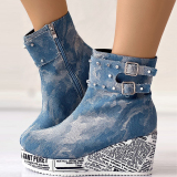 Blue Casual Patchwork Round Out Door Shoes (Heel Height 2.75in)