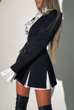 Black Elegant Solid Patchwork Asymmetrical Collar A Line Dresses
