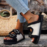 Black Casual Patchwork Round Comfortable Shoes
