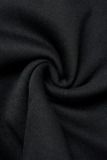 Black Casual Print Zipper Oblique Collar Long Sleeve Two Pieces