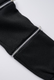 Blue Casual Print Zipper Oblique Collar Long Sleeve Two Pieces
