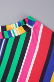 Green Casual Striped Patchwork O Neck Long Sleeve Two Pieces