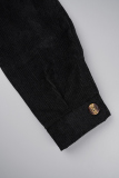 Black Elegant Plaid Patchwork Buckle Turndown Collar Outerwear