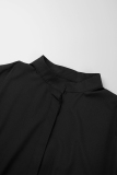 Black Casual Solid Patchwork Shirt Collar Long Dress Plus Size Dresses