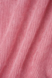 Pink Elegant Plaid Patchwork Buckle Turndown Collar Outerwear