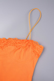Orange Sexy Solid Backless Spaghetti Strap Long Dress Dresses