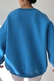 Sky Blue Casual Solid Embroidered O Neck Tops