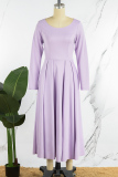 Light Purple Casual Solid Patchwork O Neck Long Sleeve Dresses