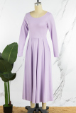 Light Purple Casual Solid Patchwork O Neck Long Sleeve Dresses