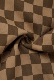 Dark Brown Casual Plaid Print Slit Regular Mid Waist Conventional Full Print Trousers