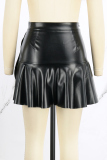 Black Casual Solid Patchwork Skinny High Waist Conventional Solid Color Skirts