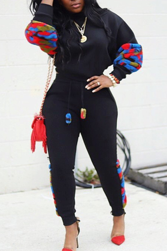 Black Casual Camouflage Print Two Piece Suits Patchwork pencil Long Sleeve