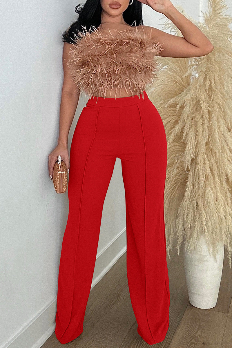 Wholesale Red Casual Solid Basic Regular High Waist Conventional Solid ...