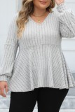 Grey Casual Solid Patchwork V Neck Plus Size Tops