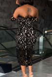 Black Sexy Elegant Formal Patchwork Lace Strapless Lace Dress Dresses