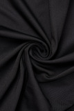 Black Elegant Solid Hollowed Out Patchwork O Neck Wrapped Skirt Dresses