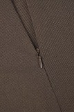Grey Casual Sportswear Solid Patchwork Zipper Collar Skinny Jumpsuits