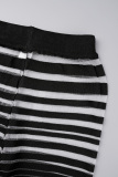 Black Casual Striped Patchwork See-through Skinny High Waist Conventional Patchwork Trousers