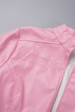 Pink Street Print Patchwork O Neck Outerwear