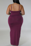 Purple Elegant Solid Patchwork Spaghetti Strap One Step Skirt Plus Size Dresses