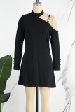 Green Casual Solid Hollowed Out O Neck Long Sleeve Dresses