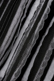 Black Casual Striped Patchwork See-through Skinny High Waist Conventional Patchwork Trousers