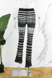Black Casual Striped Patchwork See-through Skinny High Waist Conventional Patchwork Trousers