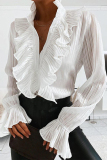 White Sweet Elegant Solid Patchwork Mandarin Collar Tops