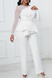 White Casual Solid Patchwork Beading O Neck Regular Jumpsuits
