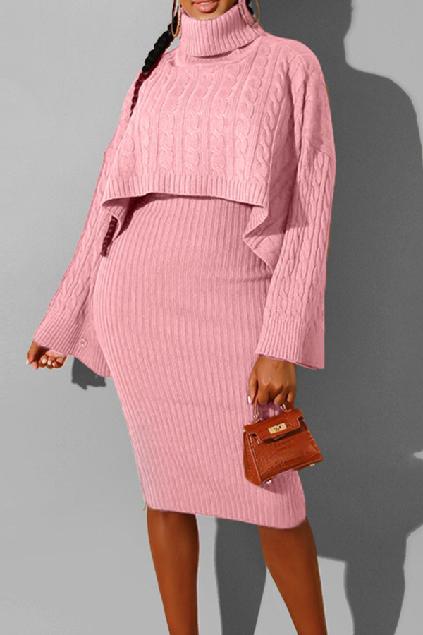 Elegant Floral Patchwork Half A Turtleneck Long Sleeve Two Pieces main image 1
