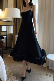 Black Simplicity Formal Solid Patchwork U Neck Evening Dress Dresses