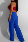 Colorful Blue Casual Solid Basic Regular High Waist Conventional Solid Color Trousers