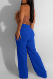 Red Casual Solid Basic Regular High Waist Conventional Solid Color Trousers