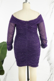 Purple Sexy Casual Solid Fold V Neck Long Sleeve Plus Size Dresses