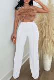 Red Casual Solid Basic Regular High Waist Conventional Solid Color Trousers