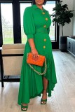 Green Casual Solid Patchwork Turndown Collar Irregular Dress Dresses