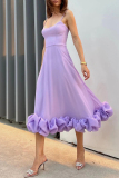 Purple Simplicity Formal Solid Patchwork U Neck Evening Dress Dresses