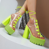 Fluorescent Green Sexy Street Patchwork Frenulum Opend Out Door Shoes
