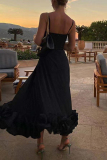 Black Simplicity Formal Solid Patchwork U Neck Evening Dress Dresses