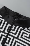 Black Red Casual Print Patchwork Zipper Collar Skinny Jumpsuits