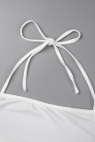 White Sexy Solid Bandage Backless Halter Irregular Dress Dresses
